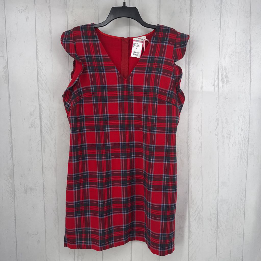 R148 16 plaid v-neck flutter slv dress