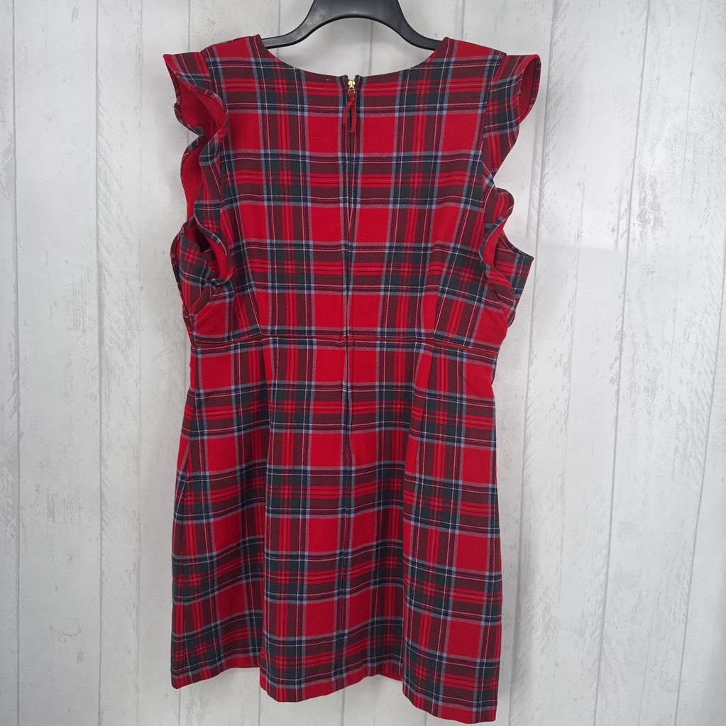 R148 16 plaid v-neck flutter slv dress