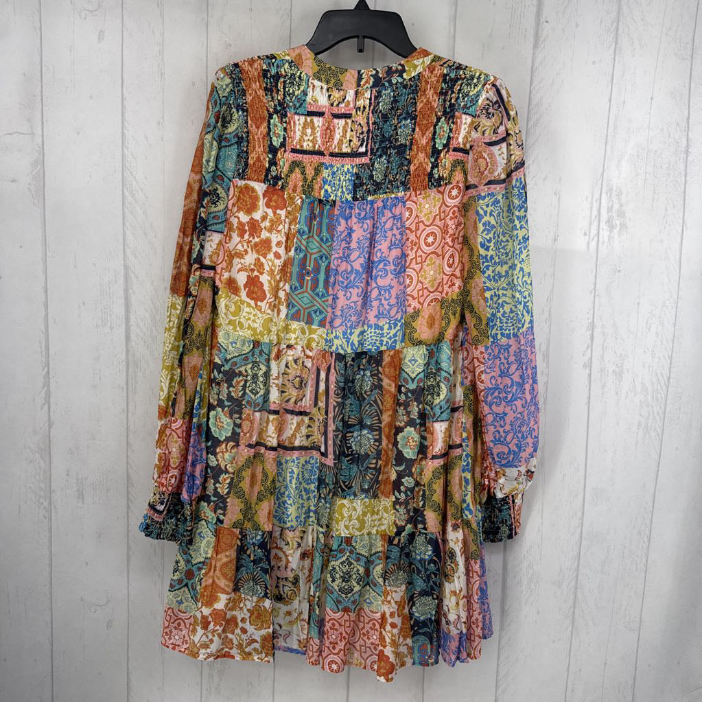 M mixed print smocked l/s dress