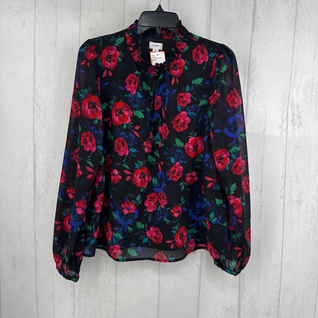 M flo print notch neck l/s top