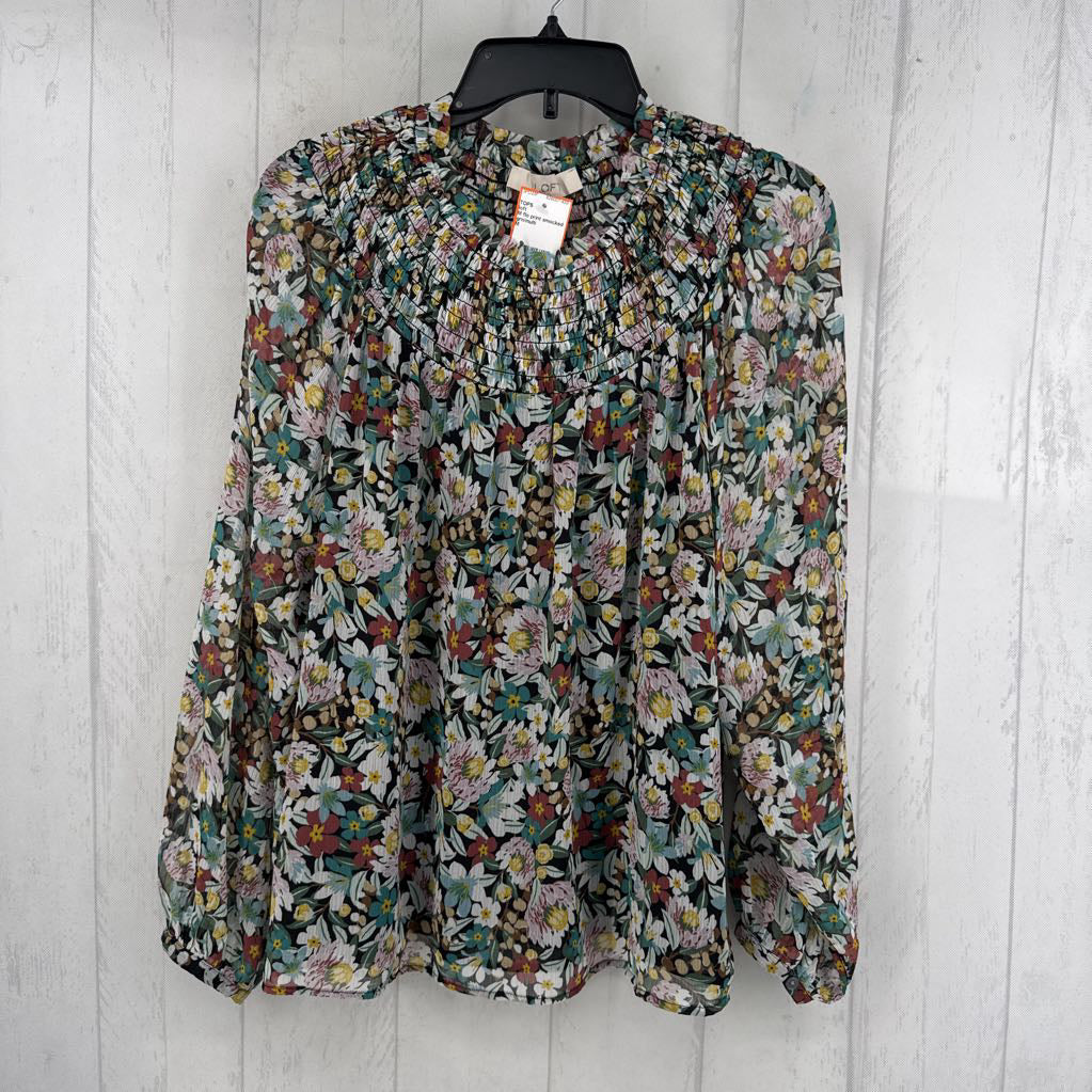 M flo print smocked l/s top