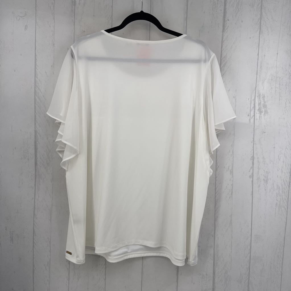 2X smocked front flutter slv top s/s