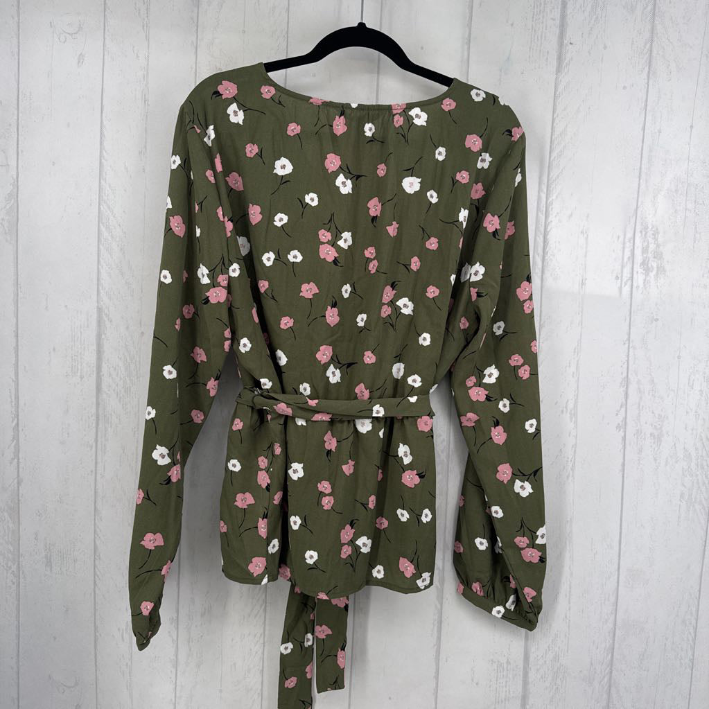 XXL flo print crossover l/s peplum top
