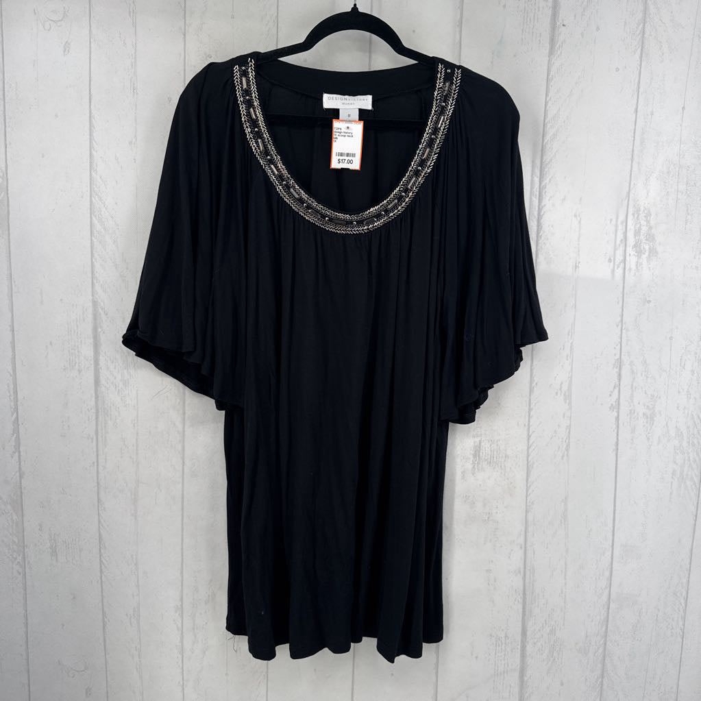 1X scoop neck embelished s/s top