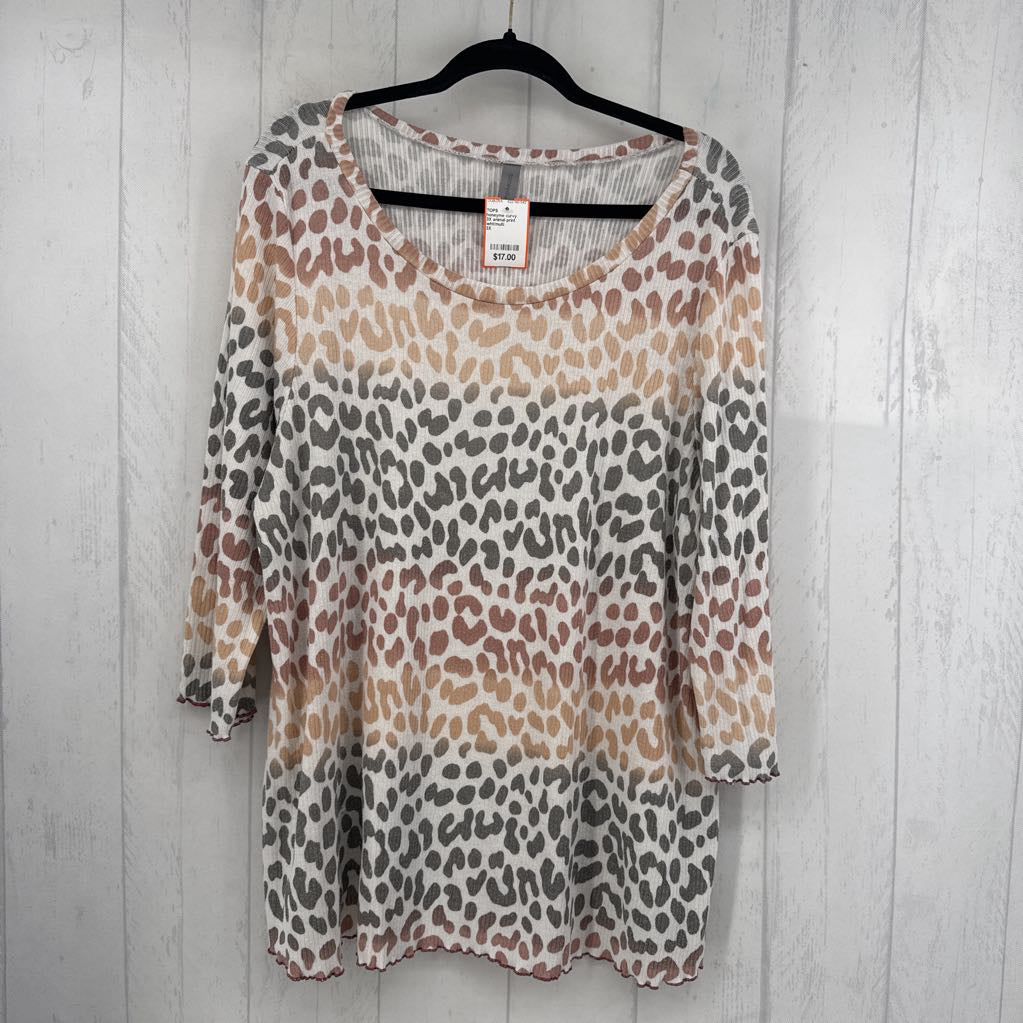 3X animal print ribbed l/s top