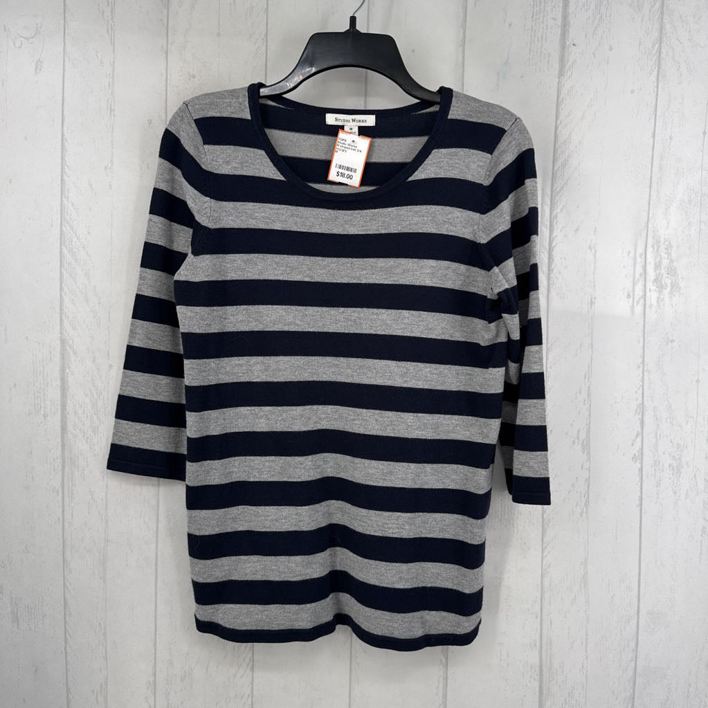 M striped knit 3/4 slv top