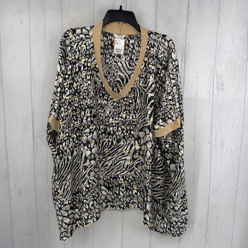 M animal print v-neck drop shoulder top