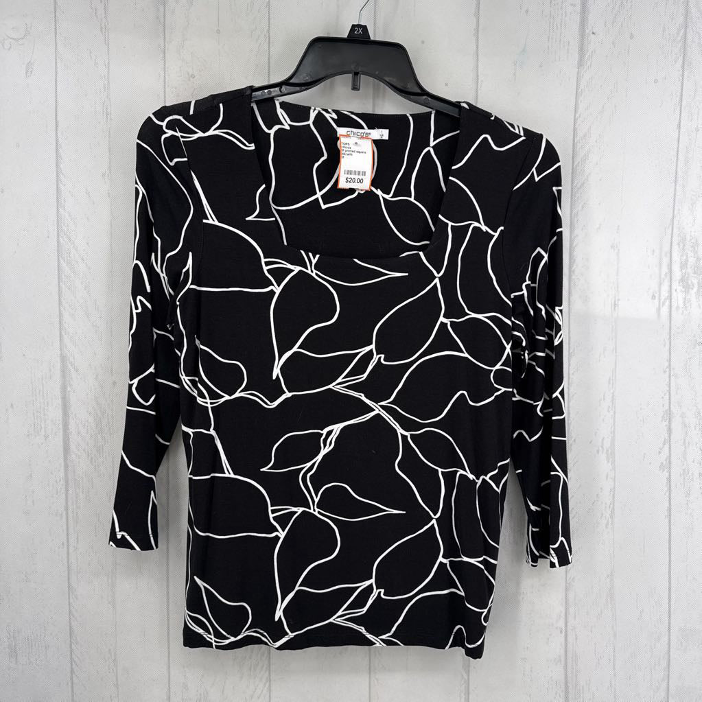 M printed square neck 3/4 slv top