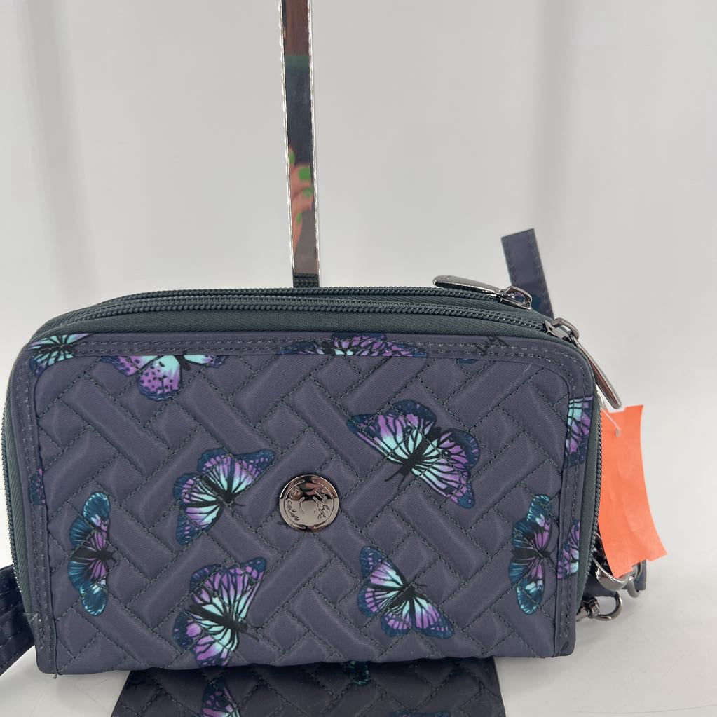 butterfly quilted double zip wristlet/crossbody