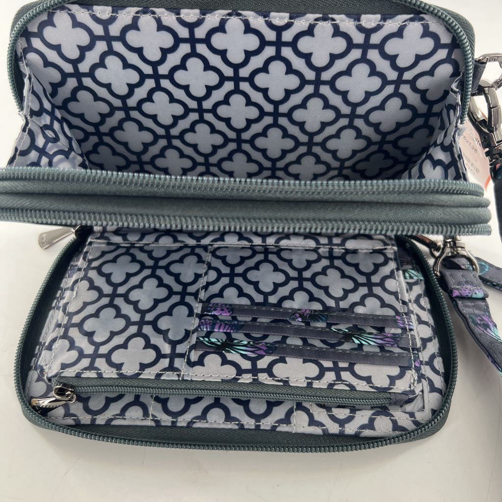 butterfly quilted double zip wristlet/crossbody
