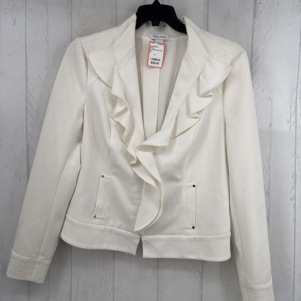 12 ruffled front knit blazer