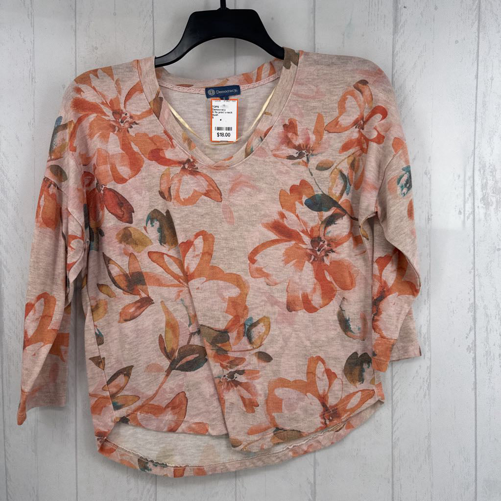 S flo print v-neck l/s top