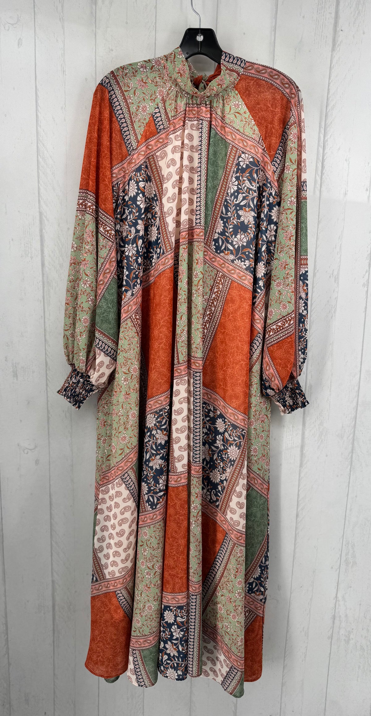 M floral & paisley print mock neck l/s maxi dress