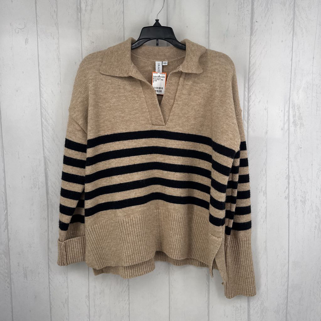 M l/s stripe collar sweater