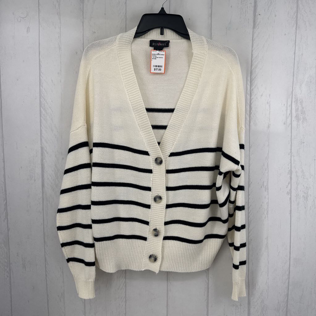 L l/s stripe button cardigan