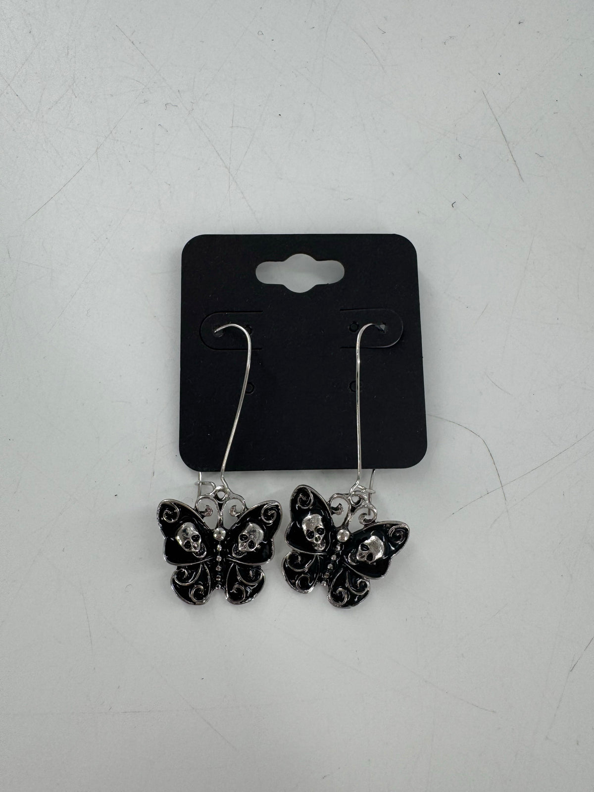 silver & blk butterfly dangle earrings