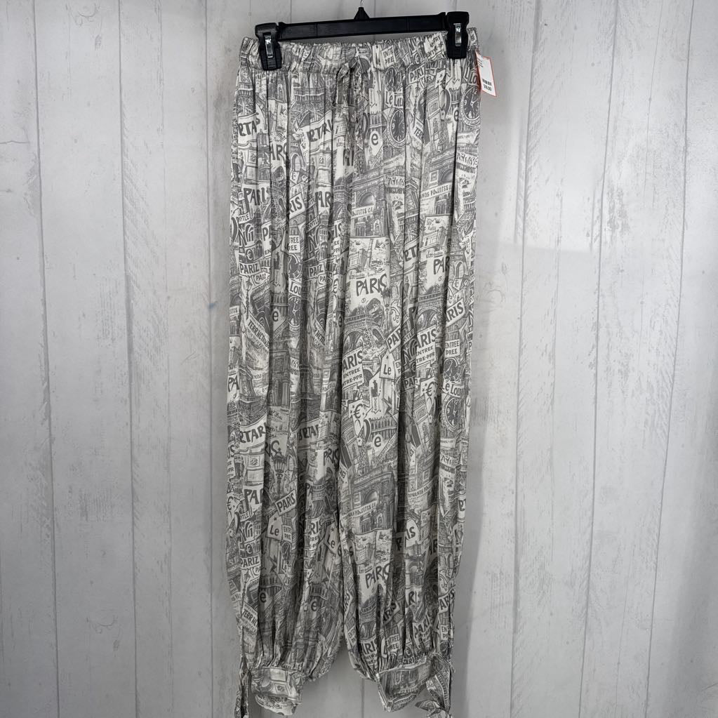 S parisian newspaper print pants