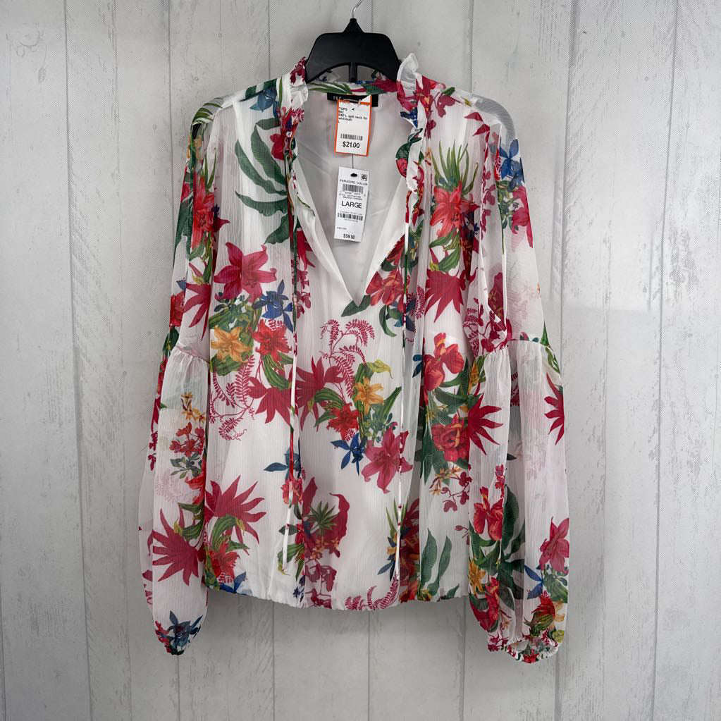 R60 L split neck flo print l/s top