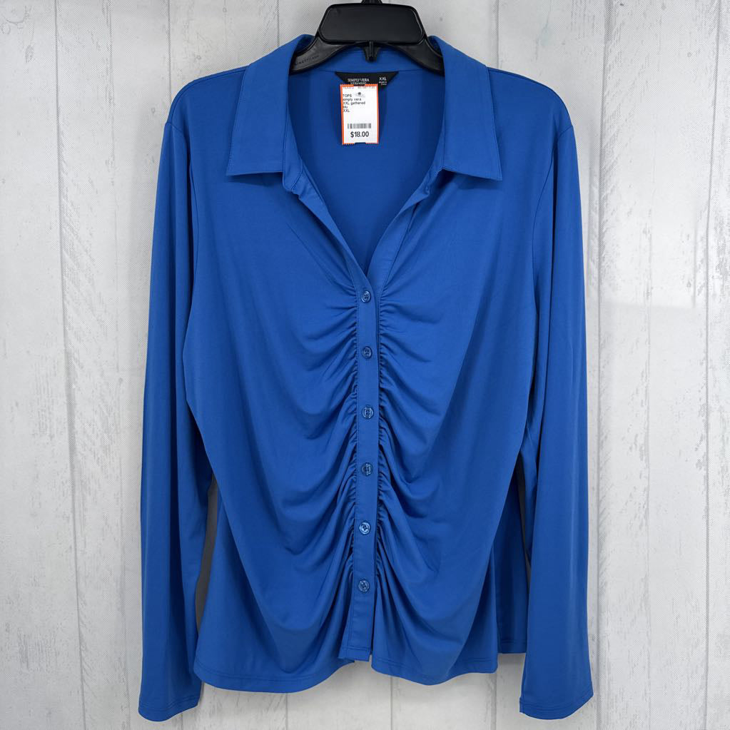 XXL gathered button down l/s top