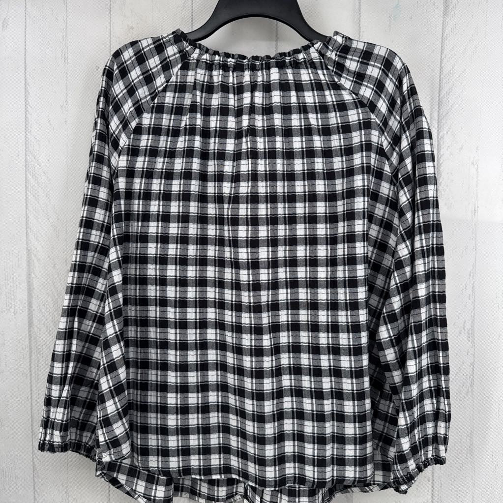 L plaid tie front button down l/s top