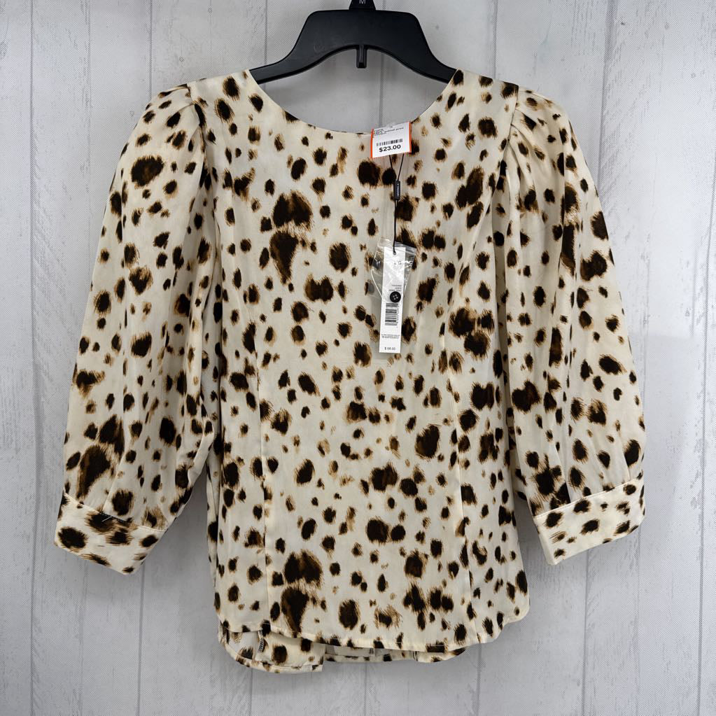 R68 L animal print button back 3/4 slv top