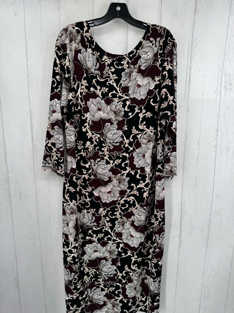 XL flo print 3/4 slv jersey knit dress