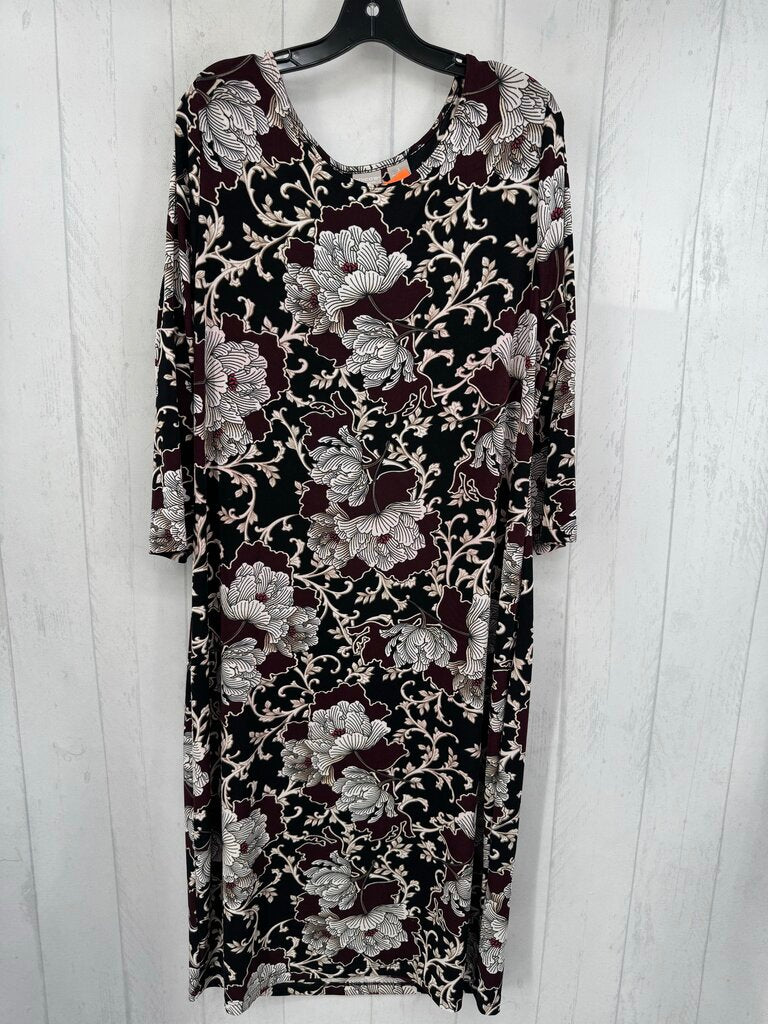 XL flo print 3/4 slv jersey knit dress