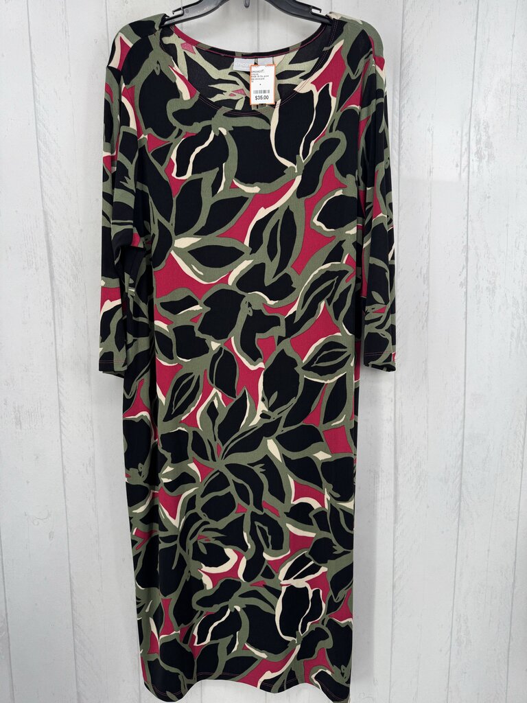 R109 1X flo print 3/4 slv jersey knit dress