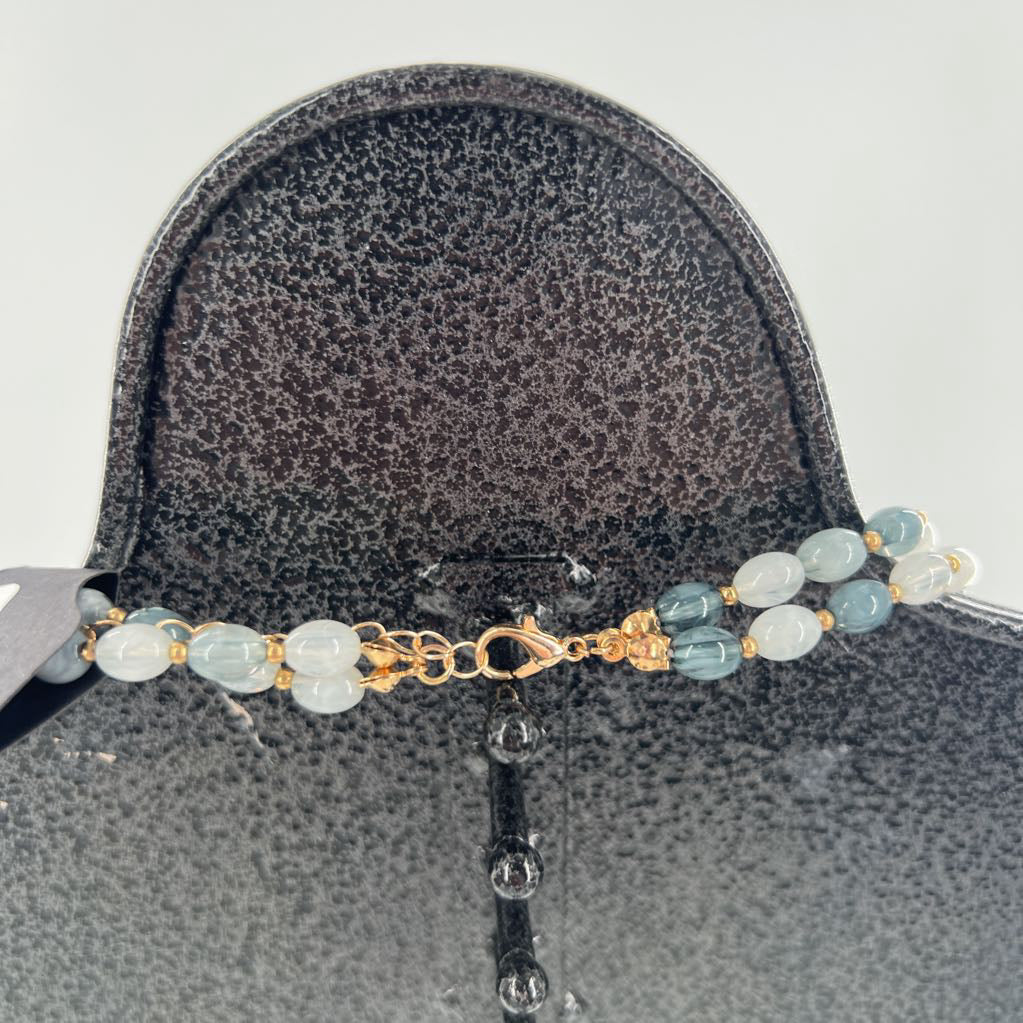 grey beaded double strand heart pendant necklace