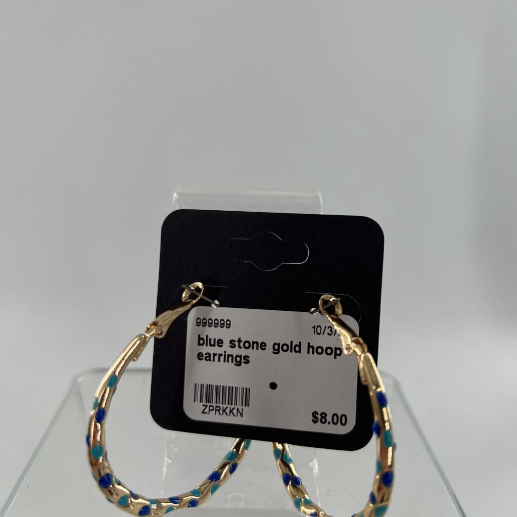 blue stone gold hoop earrings