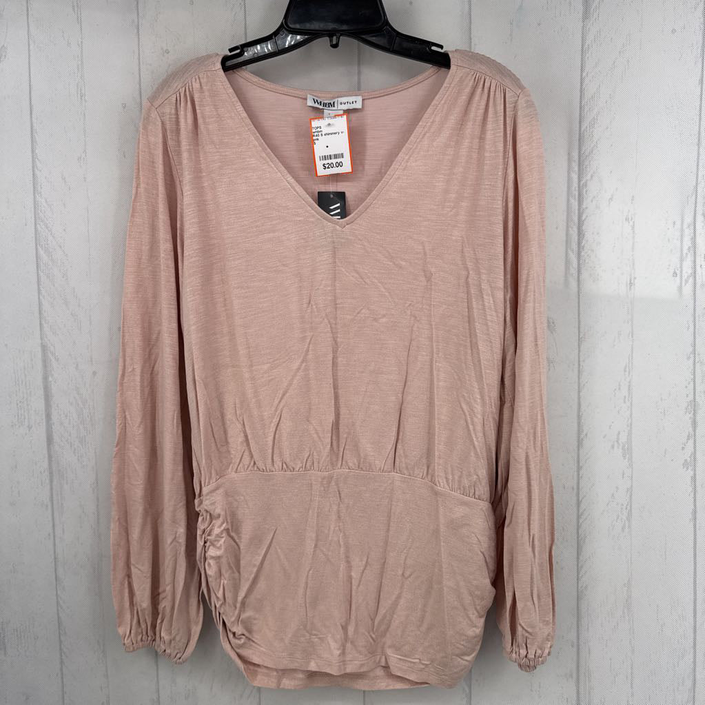 R40 S shimmery v-neck gathered l/s top