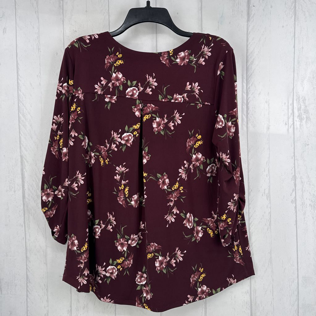 L v-neck tab slv flo print top