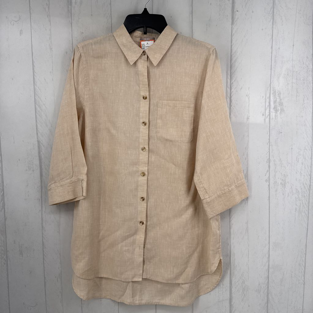 M linen button down 3/4 slv top