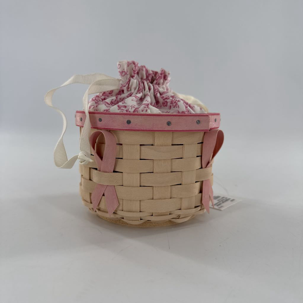 longaberger basket w/ floral drawstring liner & lid