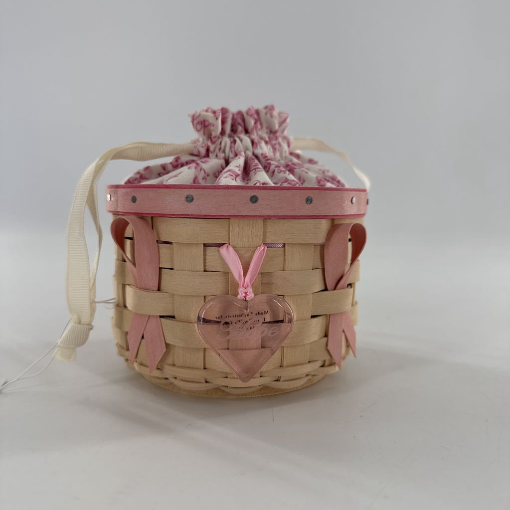 longaberger basket w/ floral drawstring liner & lid