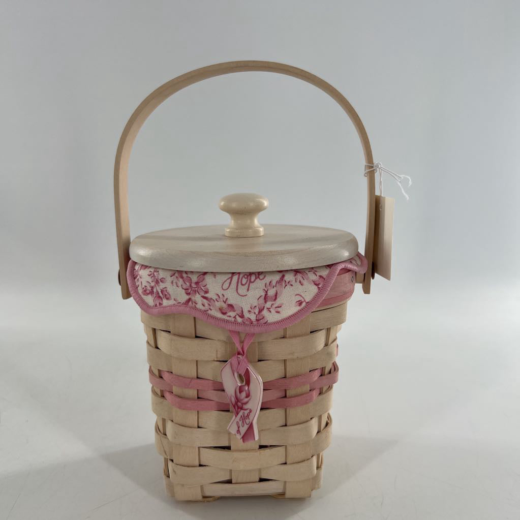 top handle longaberger basket w/ floral liner & lid