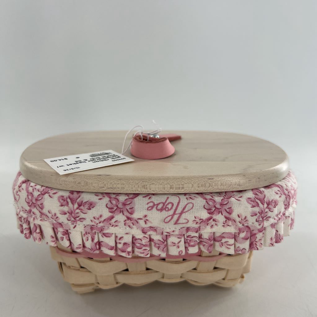 pink ribbon longaberger basket w/ floral liner & lid