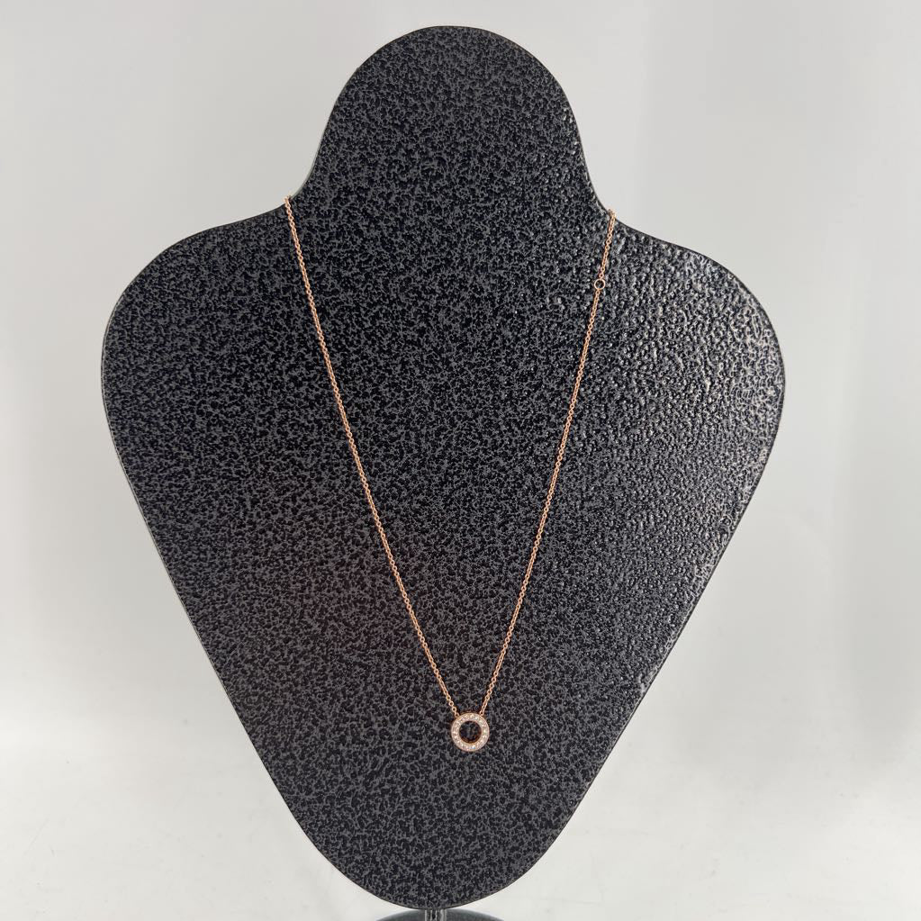 10" .925 rose gold necklace w/ crystal circle pendant
