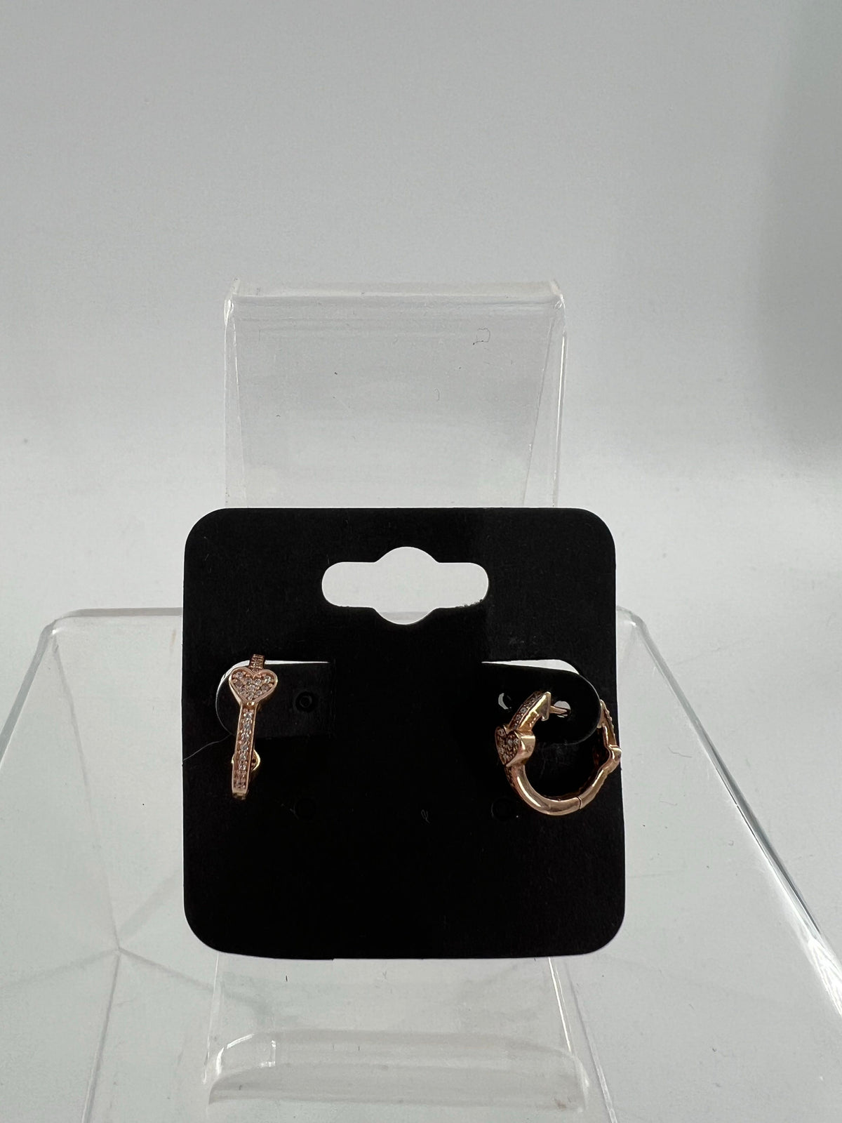 .925 rose gold pave crystal heart huggie earrings