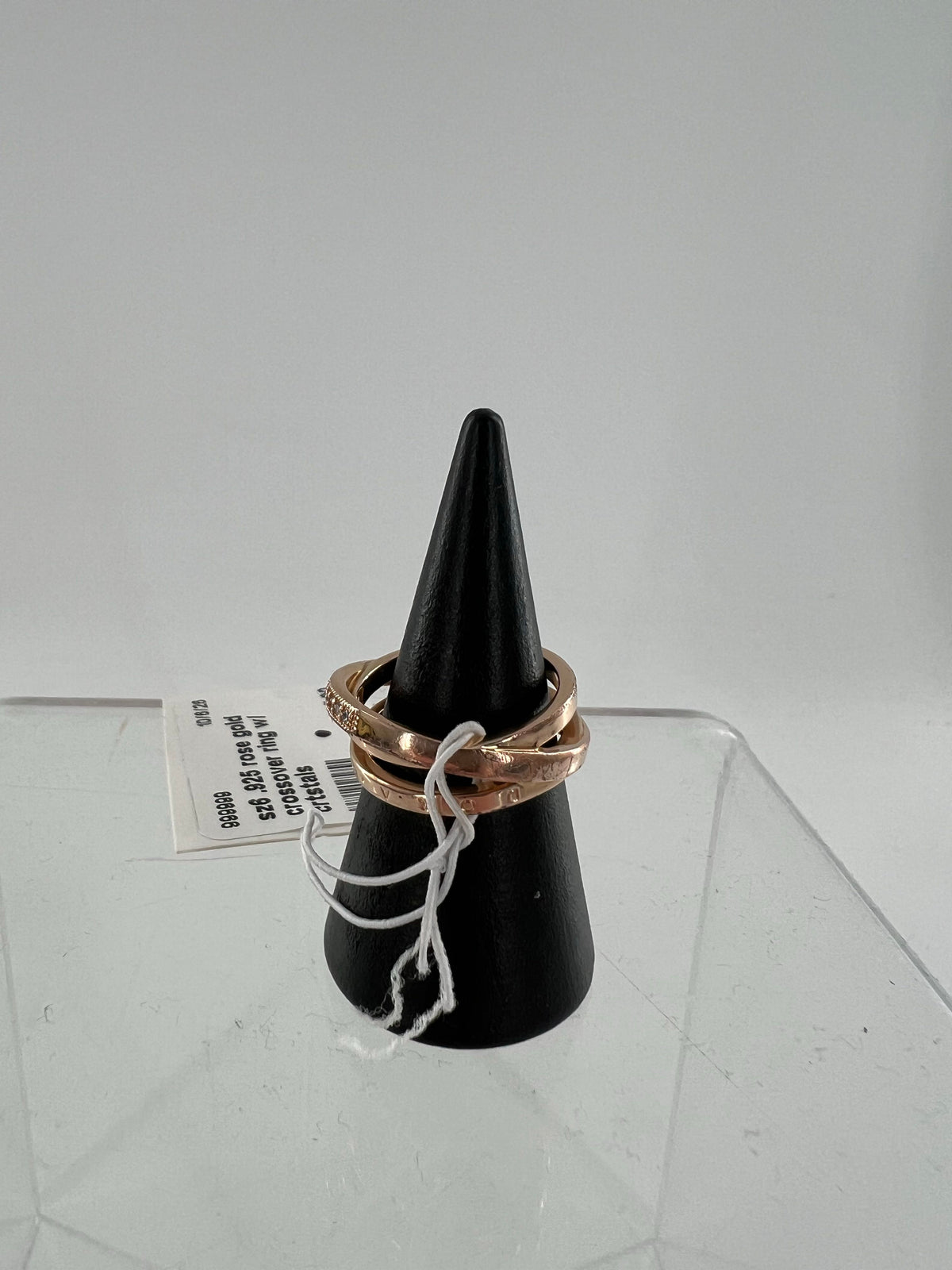 sz6 .925 rose gold crossover ring w/ crtstals