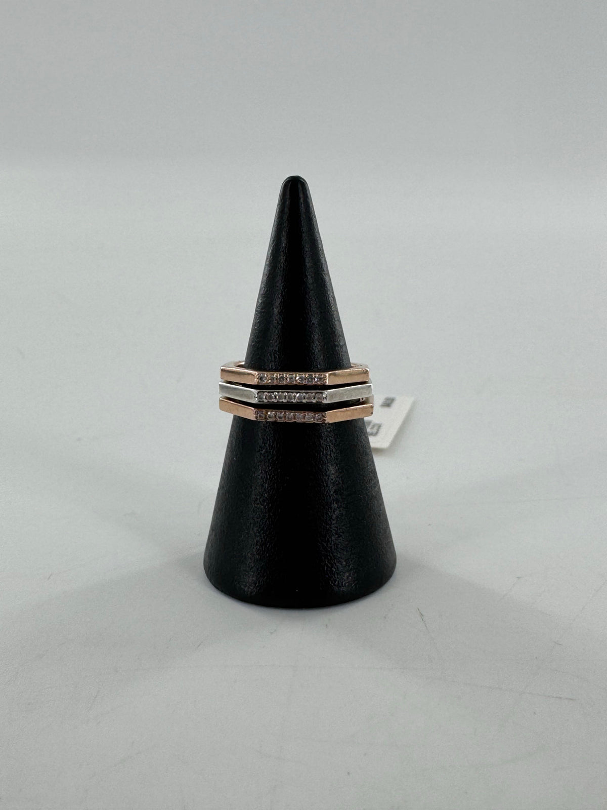 sz5 mixed metals ring stack w/ crystal accent