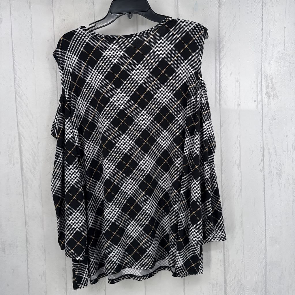 14/16 plaid cold shoulder 3/4 slv top