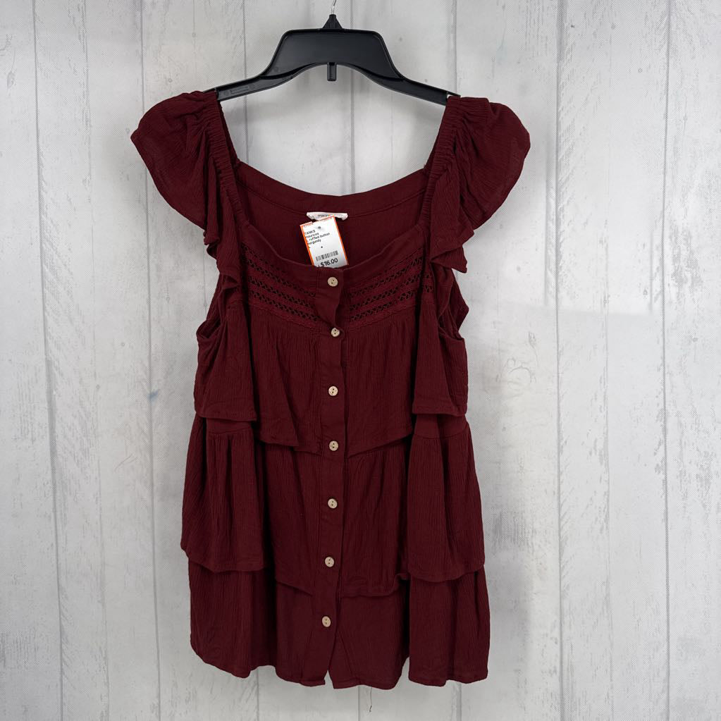 L ruffled button down tiered tank