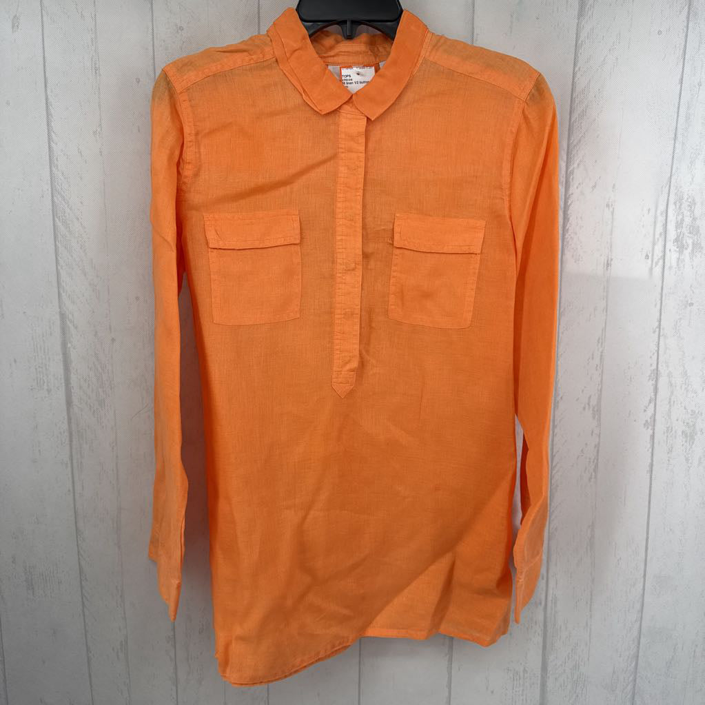 M linen 1/2 button down l/s top