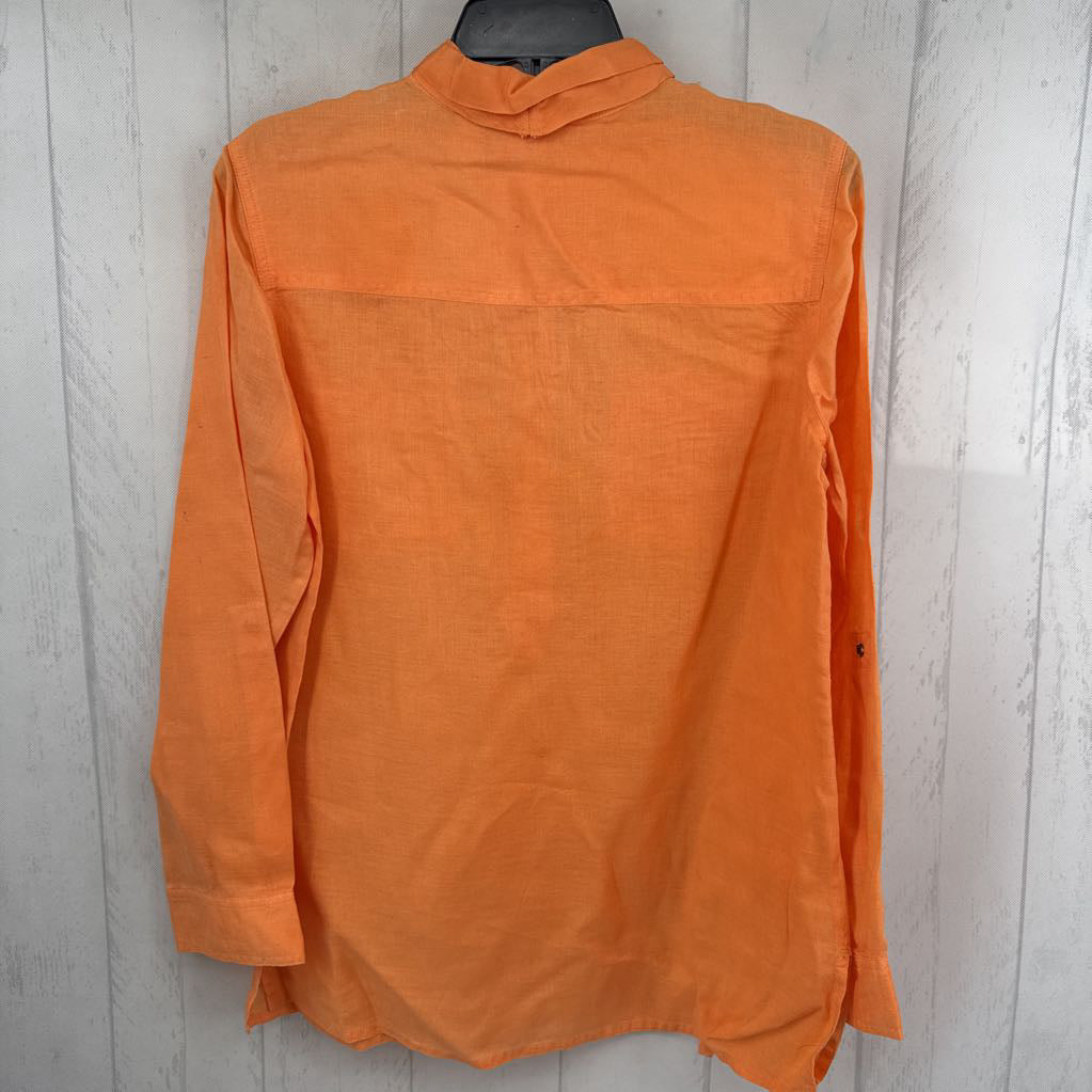 M linen 1/2 button down l/s top