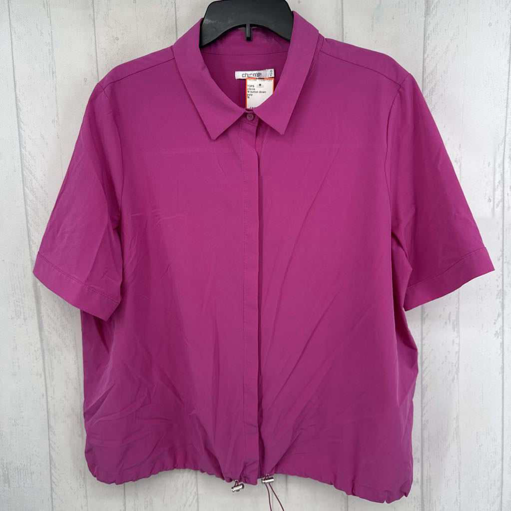 18 button down drawstring hem s/s top