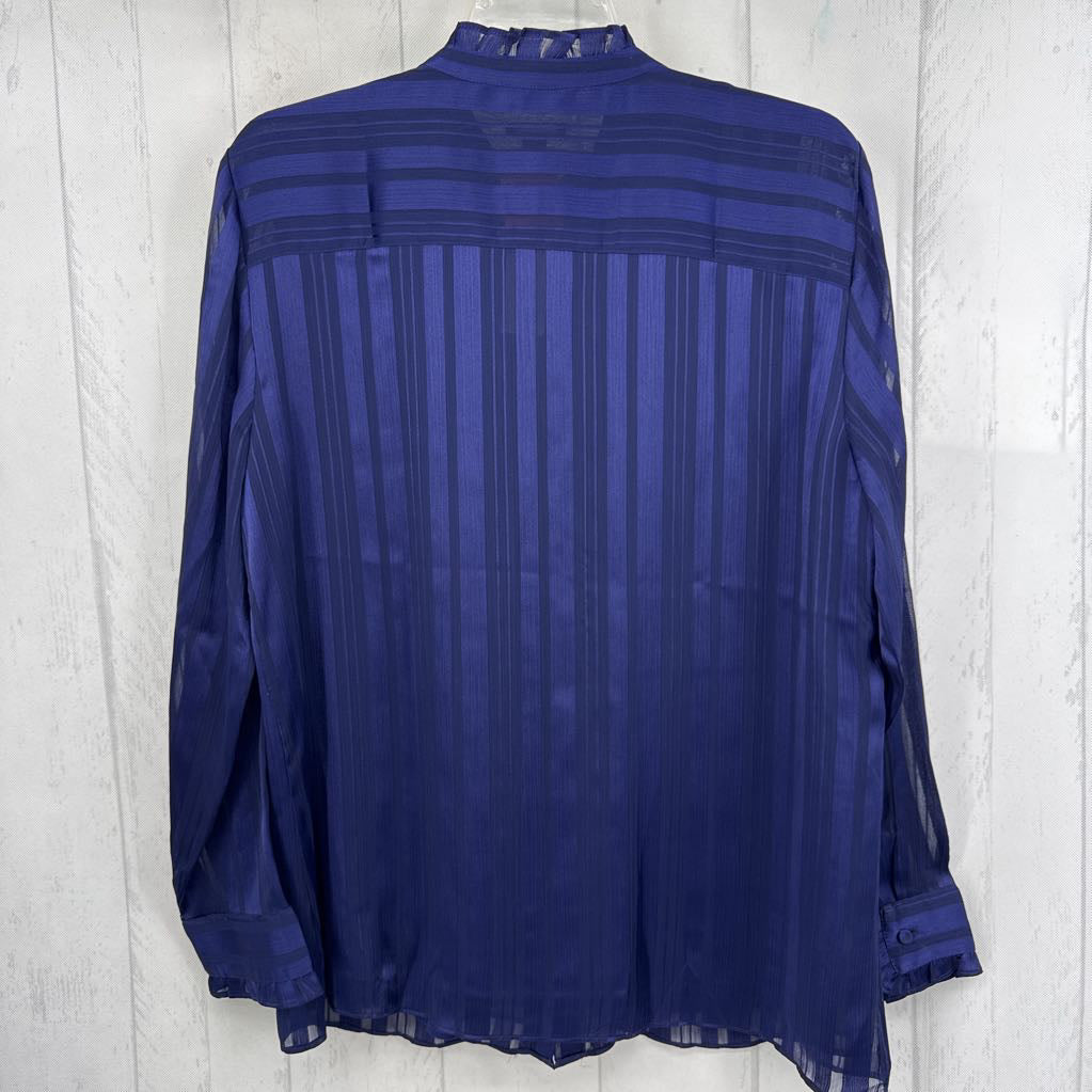 L satin striped button down l/s top