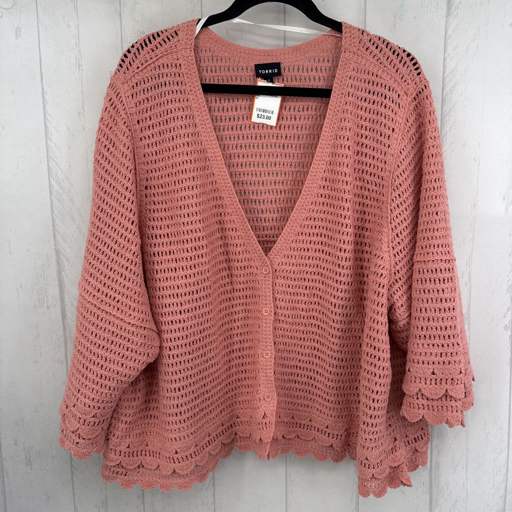 3X crochet button down 3/4 slv cardi
