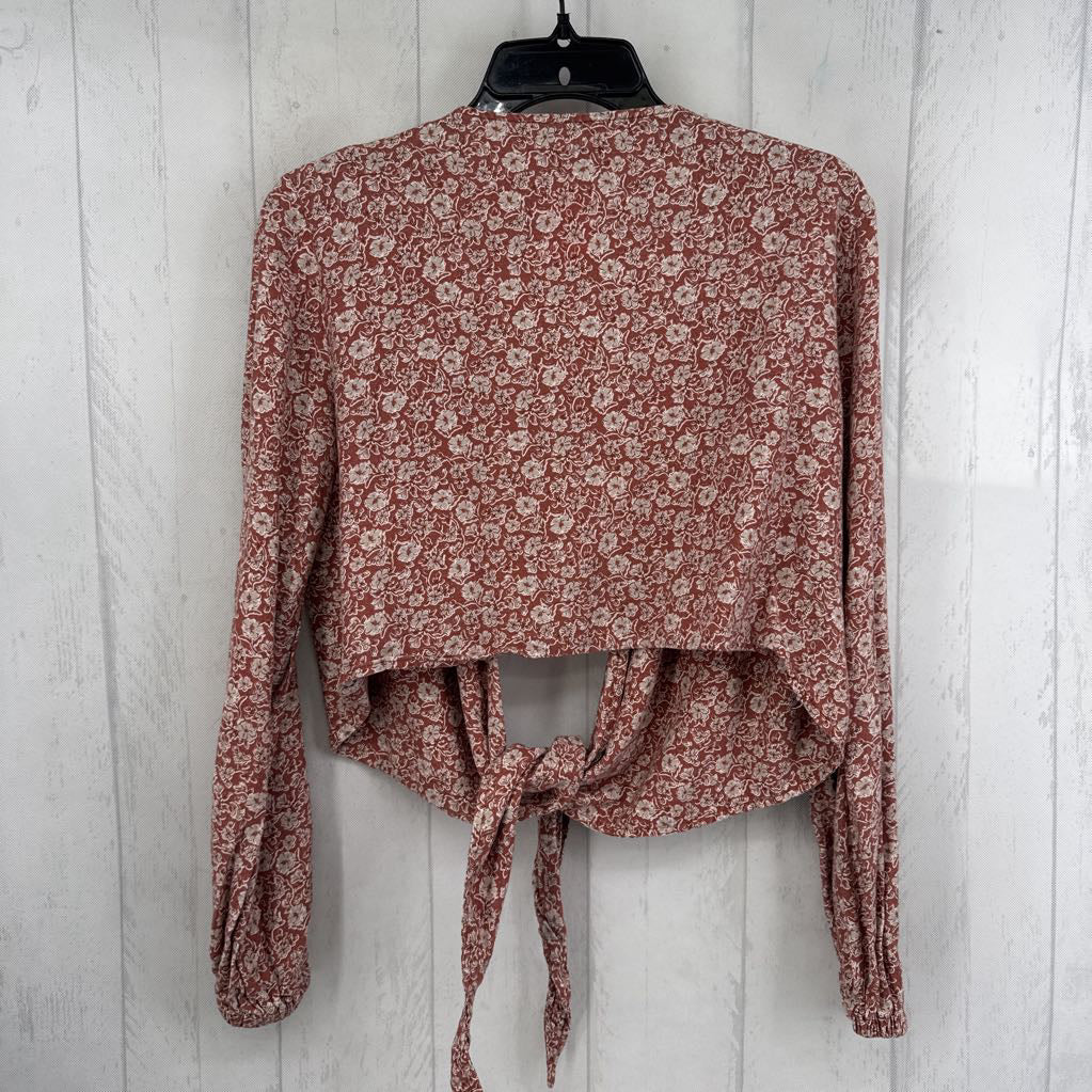 L flo print tie front l/s top