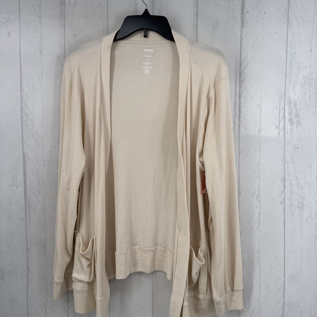L ribbed open front cardi